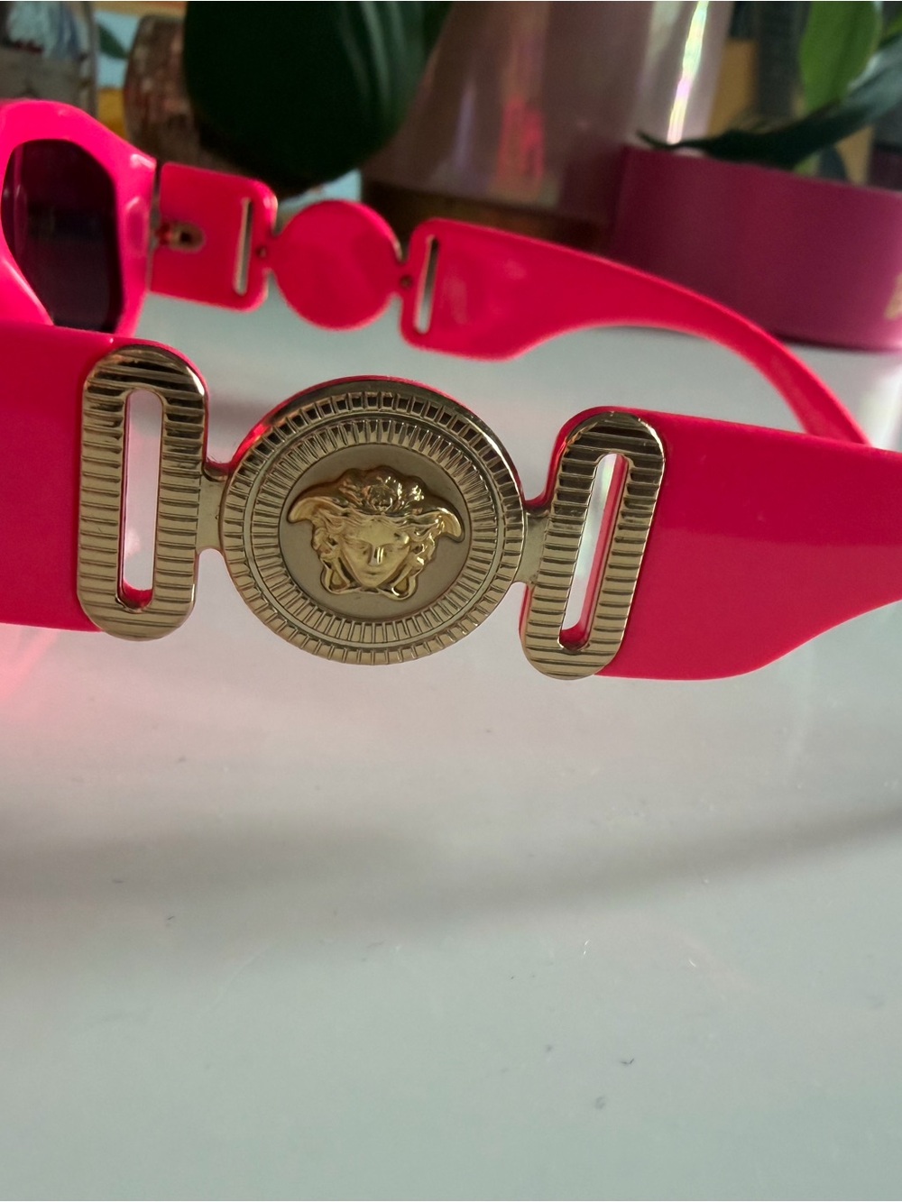 Versace Hot Pink Sunglass with Gold Medallion